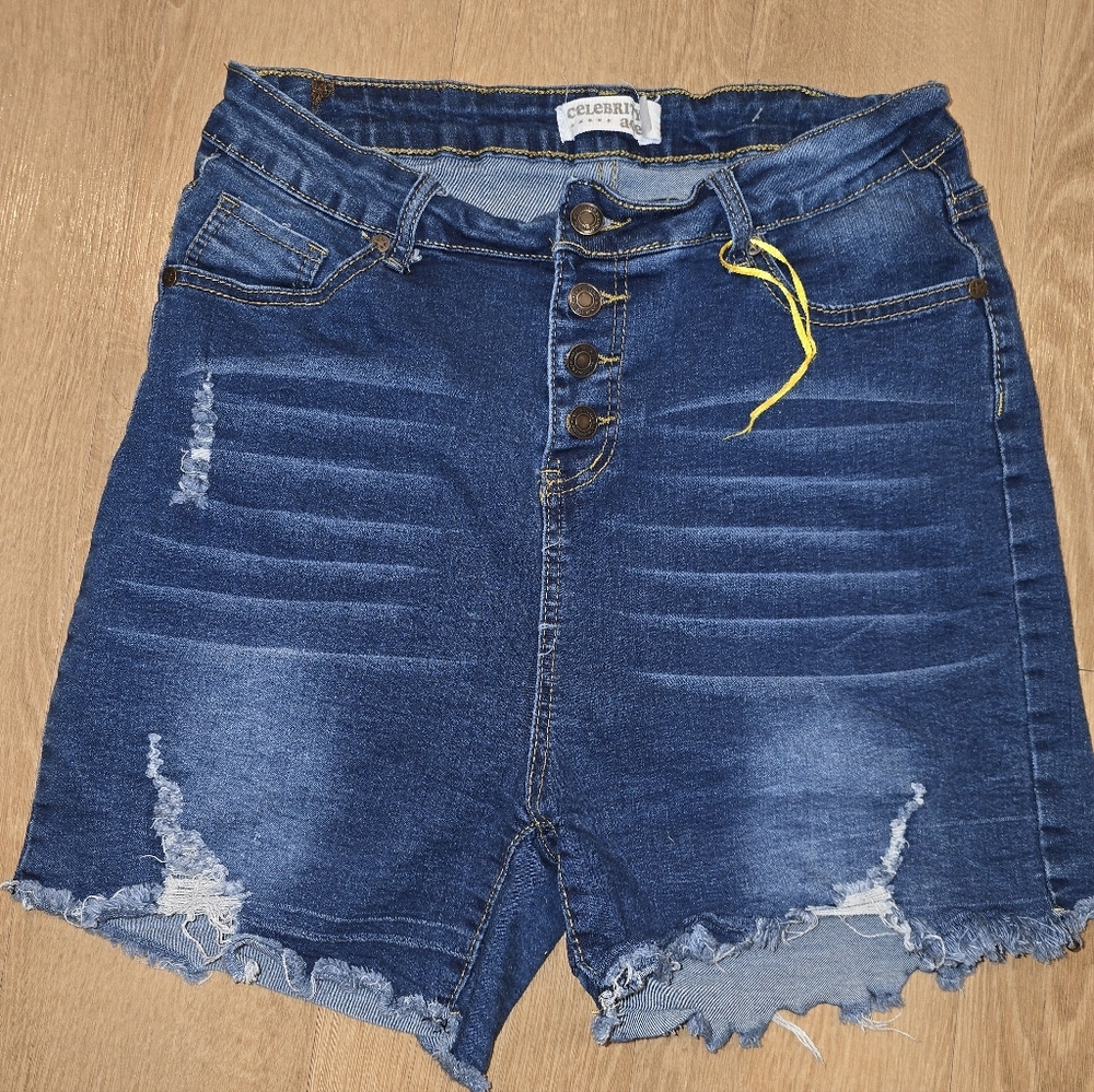 Celebrity Ace Blue Jean Shorts, Frayed Denim Jean Shorts, Womens 16 Plus Shorts